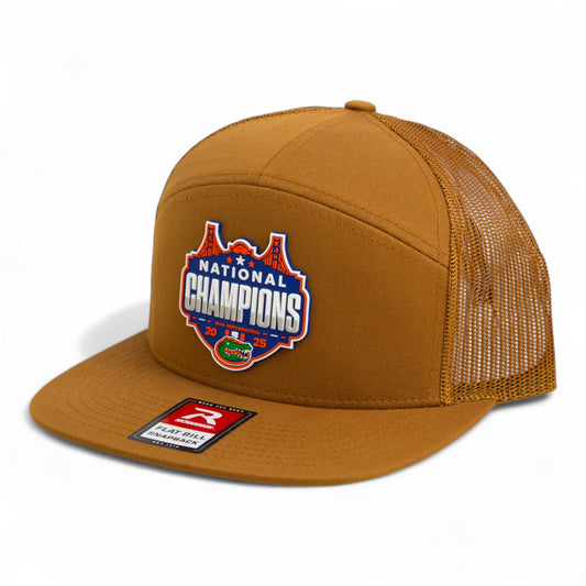 Florida Gators 2025 Final Four National Champions 3D Snapback Seven-Panel Flat Bill Trucker Hat- Caramel