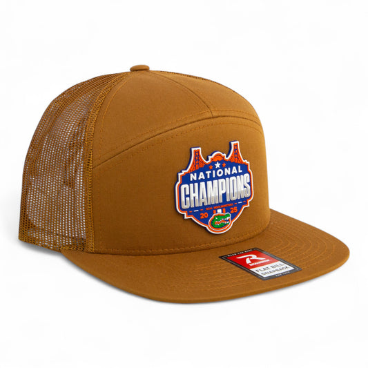 Florida Gators 2025 Basketball National Champions 3D Snapback Seven-Panel Flat Bill Trucker Hat- Caramel