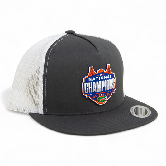 Florida Gators 2025 Basketball National Champions 3D YP Snapback Flat Bill Trucker Hat- Charcoal/ White