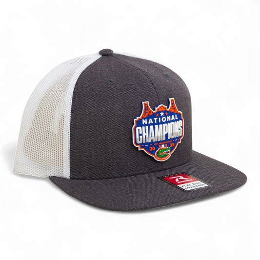Florida Gators 2025 Basketball National Champions 3D Wool Blend Flat Bill Hat- Heather Charcoal/ White