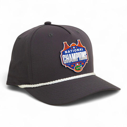 Florida Gators 2025 Basketball National Champions 3D Five Panel Classic Rope Hat- Charcoal/ White