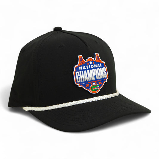 Florida Gators 2025 Basketball National Champions 3D Five Panel Classic Rope Hat- Black/ White