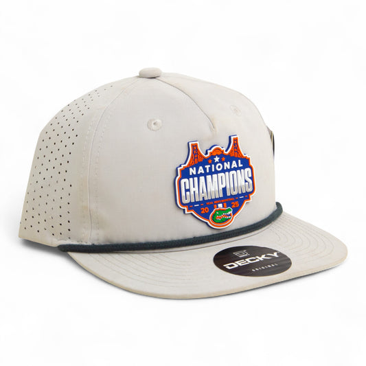 Florida Gators 2025 Basketball National Champions 3D Perforated Rope Hat- Grey/ Charcoal