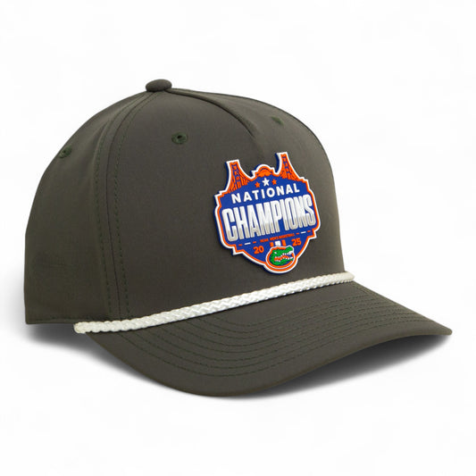 Florida Gators 2025 Basketball National Champions 3D Five Panel Classic Rope Hat- Olive/ White