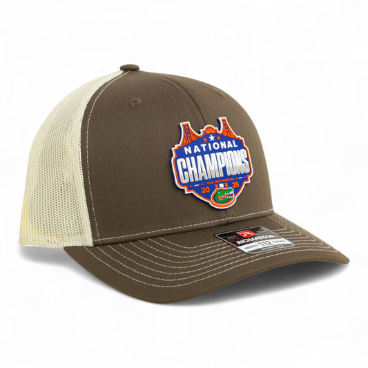 Florida Gators 2025 Basketball National Champions Snapback Trucker Hat- Chocolate Chip/ Birch
