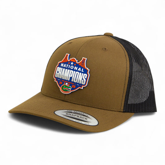 Florida Gators 2025 Final Four National Champions 3D YP Snapback Trucker Hat- Coyote/ Black