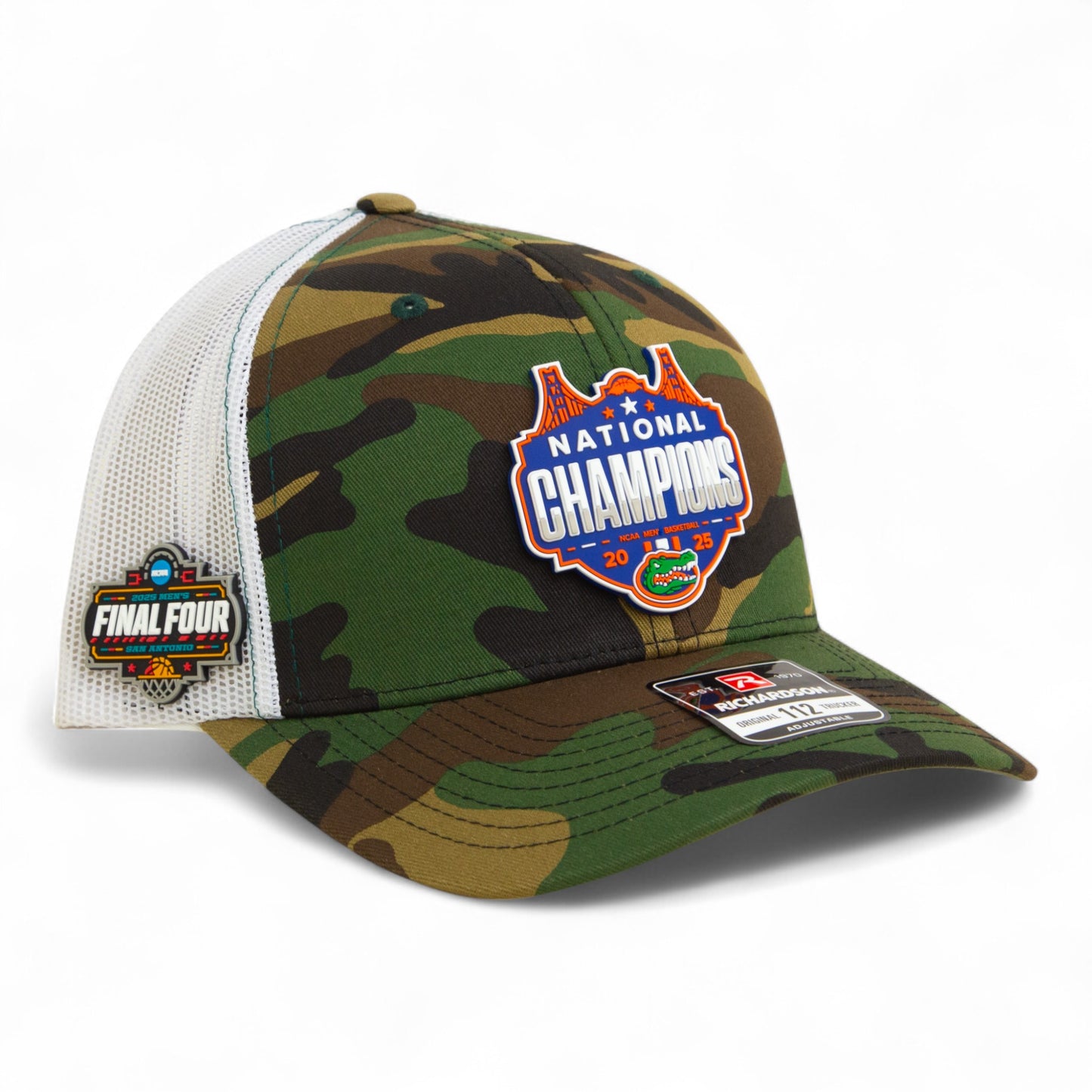Florida Gators 2025 Final Four National Champions Snapback Trucker Hat- Army Camo/ White