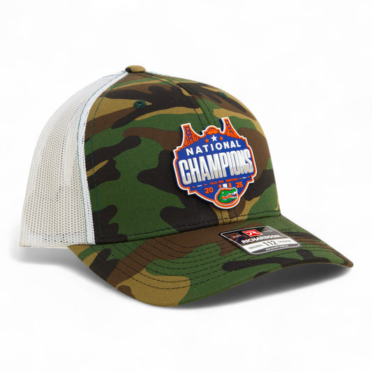 Florida Gators 2025 Basketball National Champions Snapback Trucker Hat- Army Camo/ White