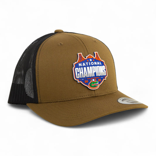 Florida Gators 2025 Basketball National Champions 3D YP Snapback Trucker Hat- Coyote/ Black