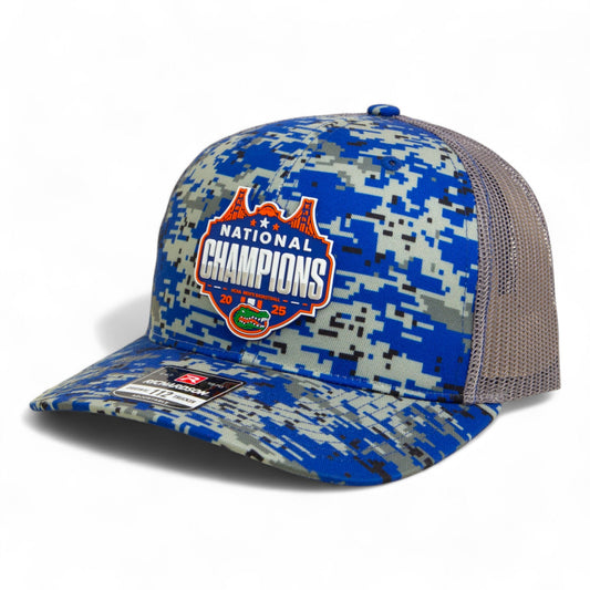 Florida Gators 2025 Final Four National Champions Snapback Trucker Hat- Royal Digital Camo