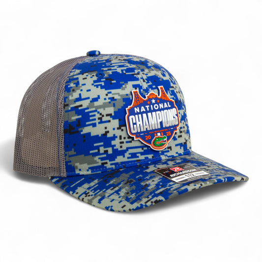 Florida Gators 2025 Basketball National Champions Snapback Trucker Hat- Royal Digital Camo