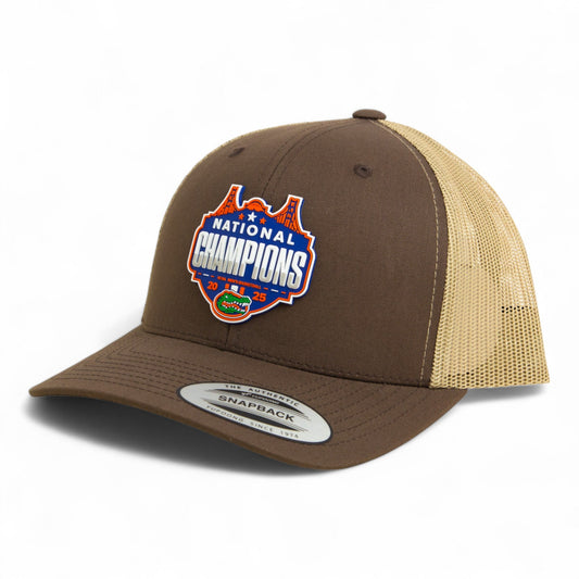 Florida Gators 2025 Final Four National Champions 3D YP Snapback Trucker Hat- Brown/ Tan