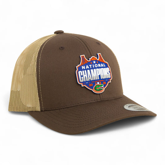 Florida Gators 2025 Basketball National Champions 3D YP Snapback Trucker Hat- Brown/ Tan