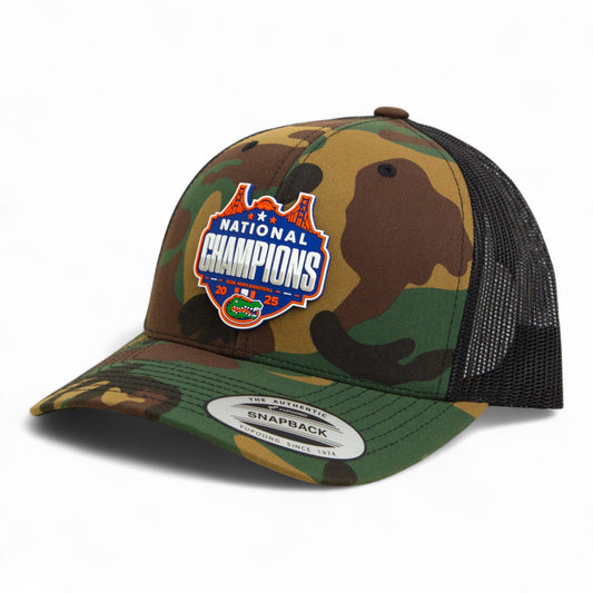 Florida Gators 2025 Final Four National Champions 3D YP Snapback Trucker Hat- Army Camo/ Black