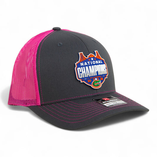 Florida Gators 2025 Basketball National Champions Snapback Trucker Hat- Charcoal/ Pink