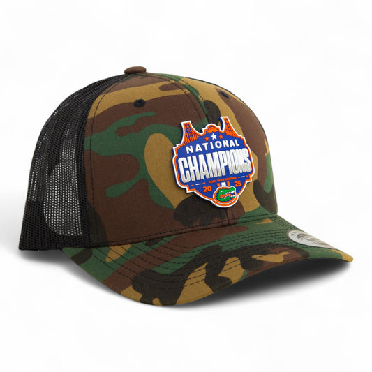 Florida Gators 2025 Basketball National Champions 3D YP Snapback Trucker Hat- Army Camo/ Black