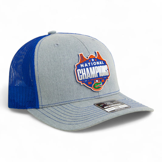 Florida Gators 2025 Basketball National Champions Snapback Trucker Hat- Heather Grey/ Royal