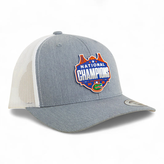Florida Gators 2025 Basketball National Champions 3D YP Snapback Trucker Hat- Heather Grey/ White