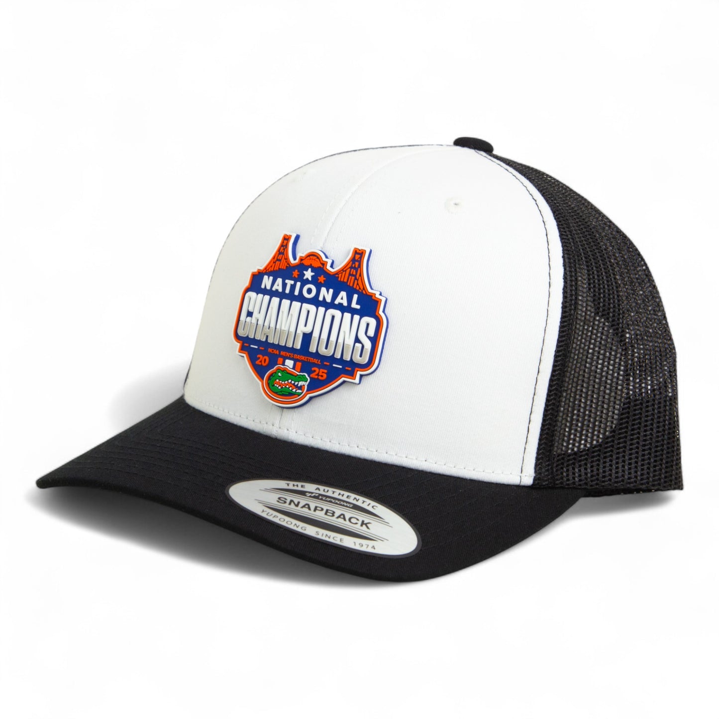 Florida Gators 2025 Basketball National Champions 3D YP Snapback Trucker Hat- White/ Black