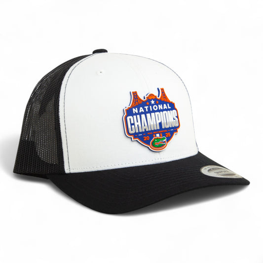Florida Gators 2025 Basketball National Champions 3D YP Snapback Trucker Hat- White/ Black