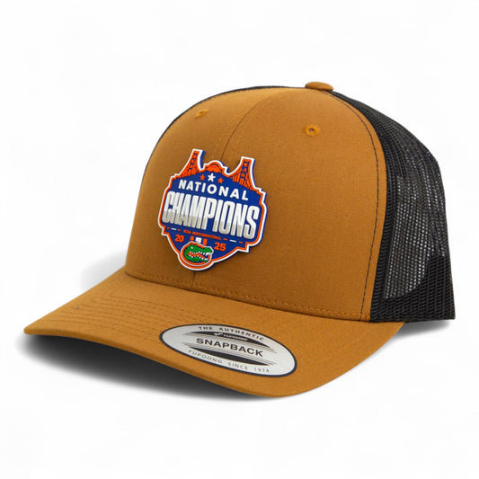 Florida Gators 2025 Final Four National Champions 3D YP Snapback Trucker Hat- Caramel/ Black