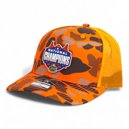 Florida Gators 2025 Final Four National Champions Snapback Trucker Hat- Blaze Duck Camo/ Blaze