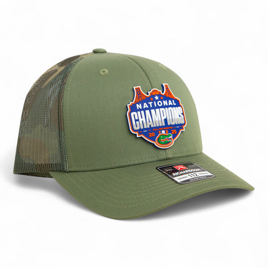 Florida Gators 2025 Basketball National Champions Snapback Trucker Hat- Loden/ Green Camo