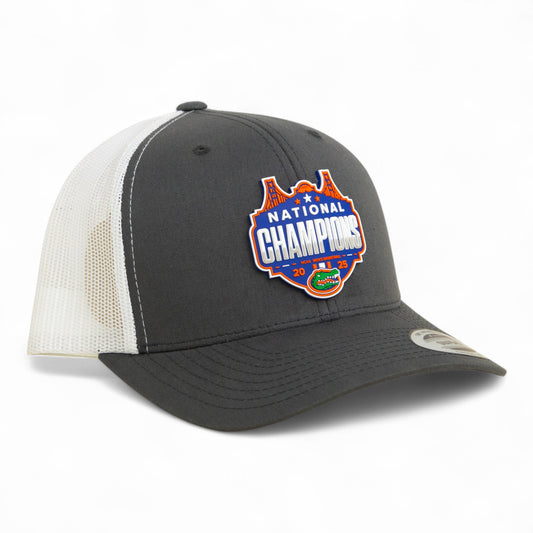 Florida Gators 2025 Basketball National Champions 3D YP Snapback Trucker Hat- Charcoal/ White