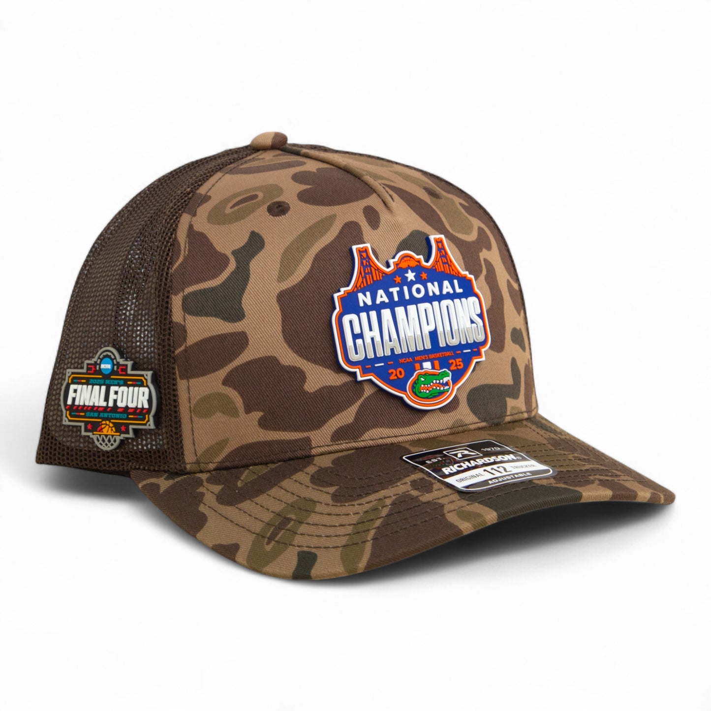 Florida Gators 2025 Final Four National Champions Snapback Trucker Hat- Bark Duck Camo/ Brown
