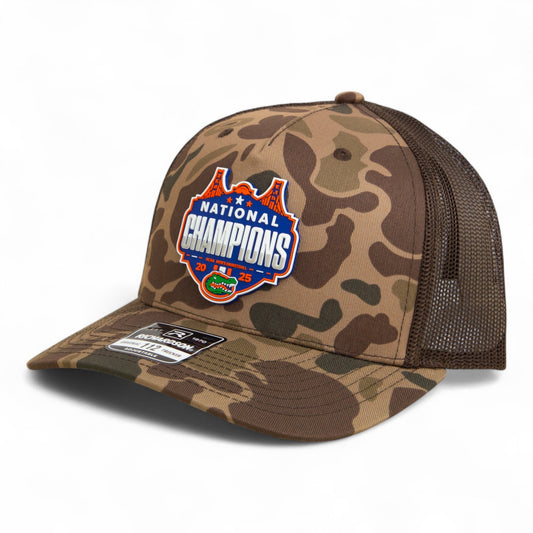 Florida Gators 2025 Final Four National Champions Snapback Trucker Hat- Bark Duck Camo/ Brown