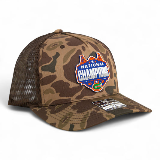 Florida Gators 2025 Basketball National Champions Snapback Trucker Hat- Bark Duck Camo/ Brown