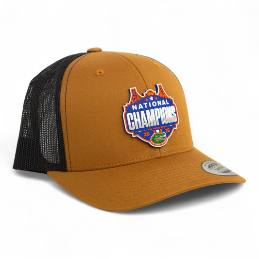 Florida Gators 2025 Basketball National Champions 3D YP Snapback Trucker Hat- Caramel/ Black