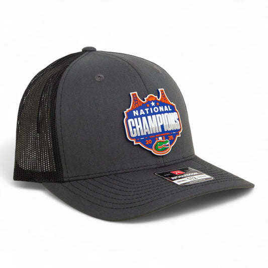 Florida Gators 2025 Basketball National Champions Snapback Trucker Hat- Charcoal/ Black