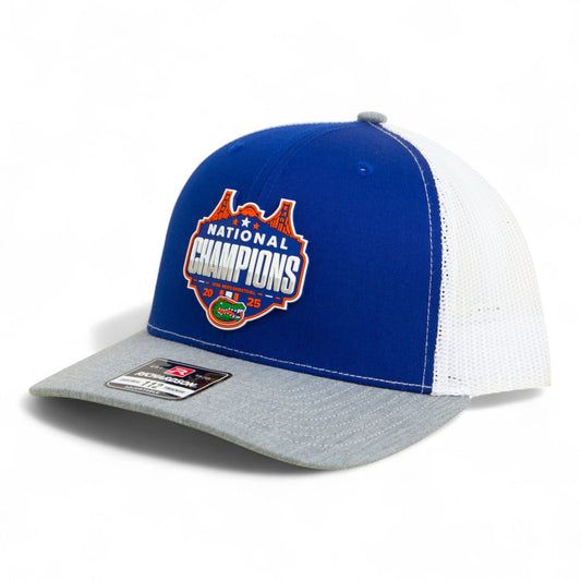 Florida Gators 2025 Final Four National Champions Snapback Trucker Hat- Royal/ White/ Heather Grey