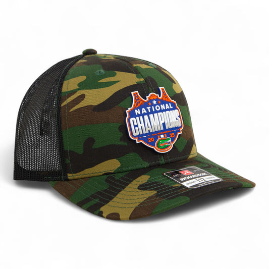 Florida Gators 2025 Basketball National Champions Snapback Trucker Hat- Army Camo/ Black