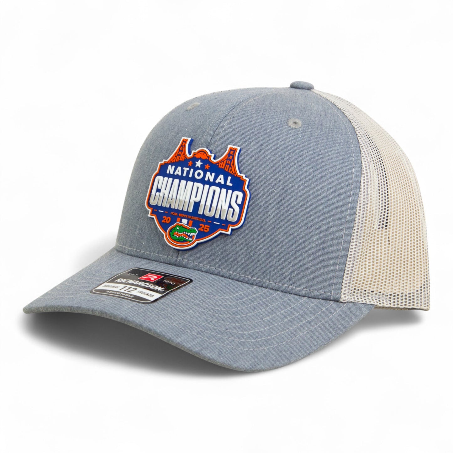 Florida Gators 2025 Basketball National Champions Snapback Trucker Hat- Heather Grey/ Light Grey