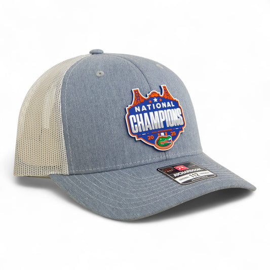 Florida Gators 2025 Basketball National Champions Snapback Trucker Hat- Heather Grey/ Light Grey