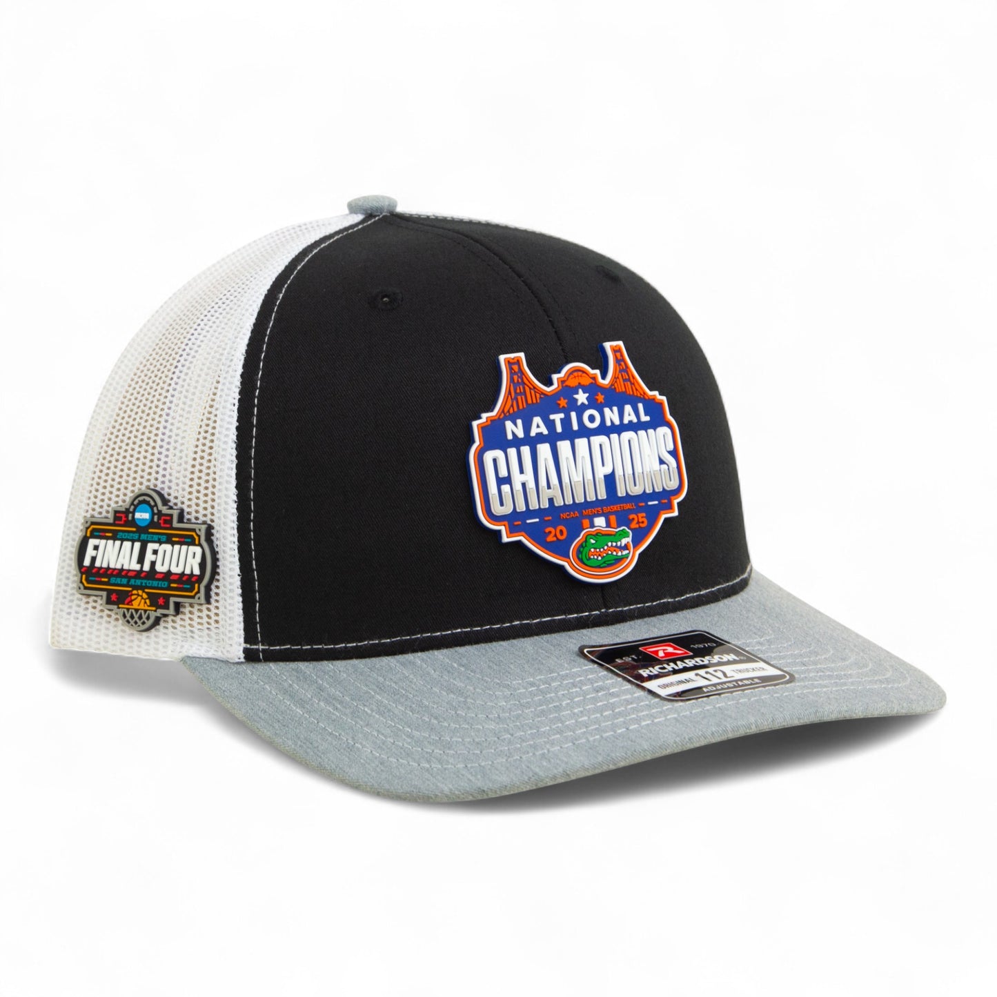 Florida Gators 2025 Final Four National Champions Snapback Trucker Hat- Black/ White/ Heather Grey