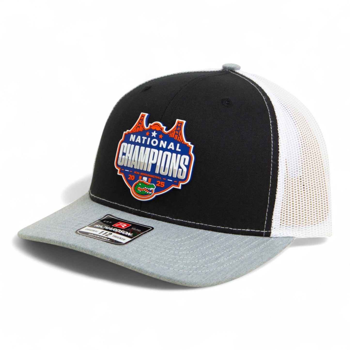 Florida Gators 2025 Final Four National Champions Snapback Trucker Hat- Black/ White/ Heather Grey