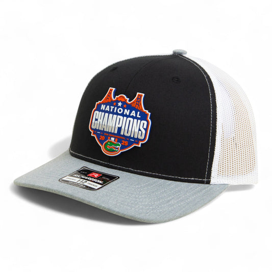 Florida Gators 2025 Final Four National Champions Snapback Trucker Hat- Black/ White/ Heather Grey