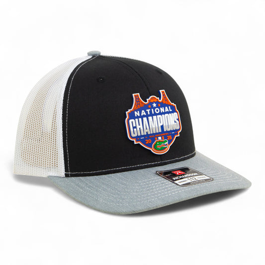 Florida Gators 2025 Basketball National Champions Snapback Trucker Hat- Black/ White/ Heather Grey