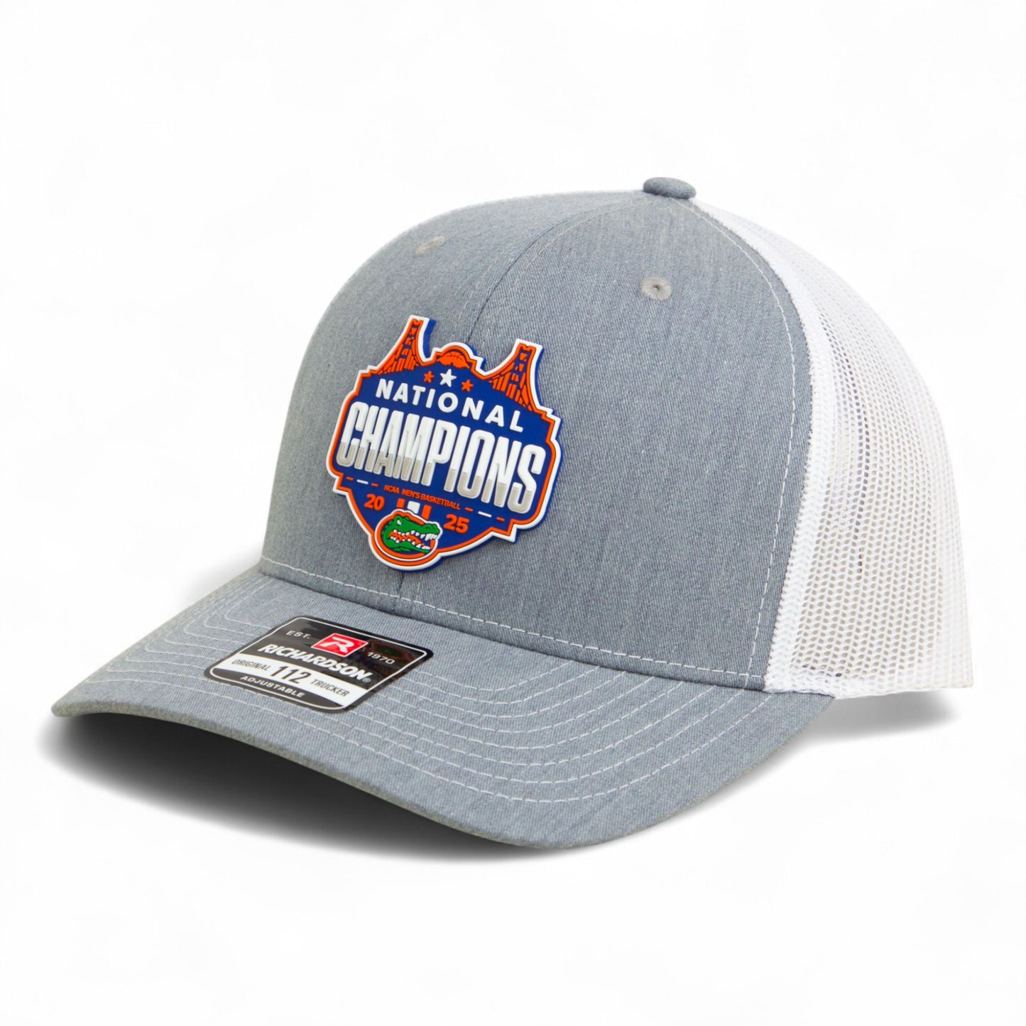 Florida Gators 2025 Basketball National Champions Snapback Trucker Hat- Heather Grey/ White