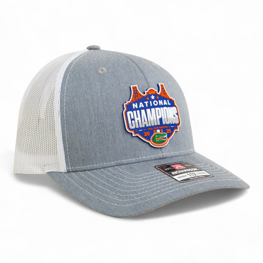 Florida Gators 2025 Basketball National Champions Snapback Trucker Hat- Heather Grey/ White