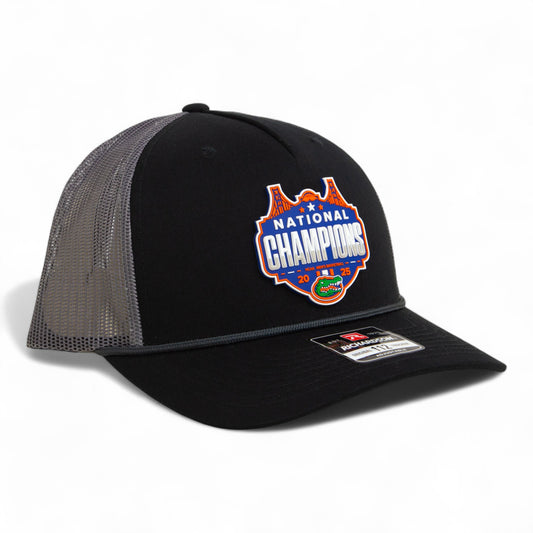 Florida Gators 2025 Basketball National Champions Snapback Trucker Rope Hat- Black/ Charcoal