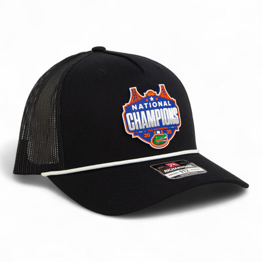 Florida Gators 2025 Basketball National Champions Snapback Trucker Rope Hat- Black/ White