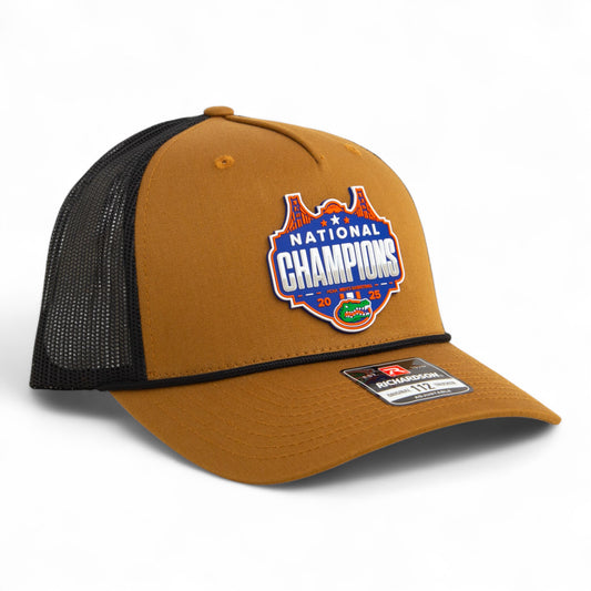 Florida Gators 2025 Basketball National Champions Snapback Trucker Rope Hat- Caramel/ Black