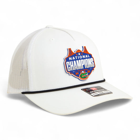 Florida Gators 2025 Basketball National Champions Snapback Trucker Rope Hat- White/ Black