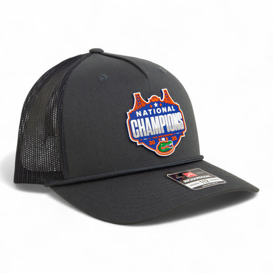 Florida Gators 2025 Basketball National Champions Snapback Trucker Rope Hat- Charcoal