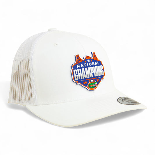 Florida Gators 2025 Basketball National Champions 3D YP Snapback Trucker Hat- White