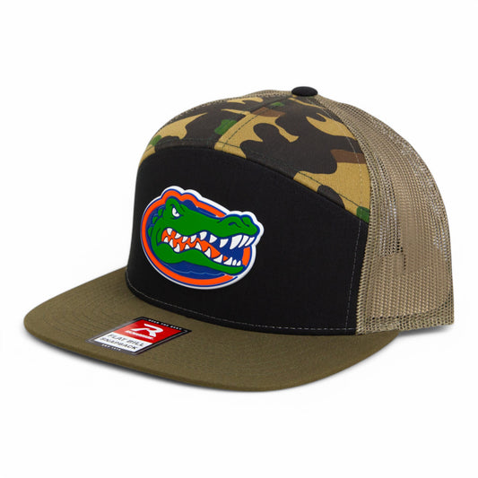 Florida Gators 2025 Final Four 3D Snapback Seven-Panel Flat Bill Trucker Hat- Black/ Camo/ Loden